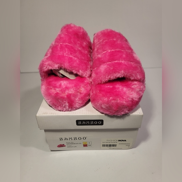 Women's Fur Comfy Fashion Slingback Sandal Slides Hot Pink Size 7 - Picture 2 of 7